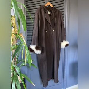 Vintage Long Brown Coat dress with Fur Cuffs